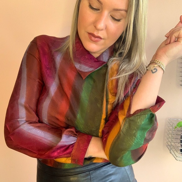 Vintage Colourful Rainbow Striped Anne Klein Unique Blouse Size 6 - Picture 1 of 9